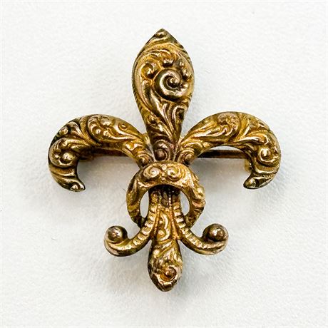 Vintage Signed Fleur De Lis Gold Tone Brooch
