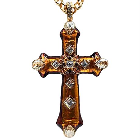 Signed Jay/Jay Strongwater 2-Sided Enamel Cross Necklace