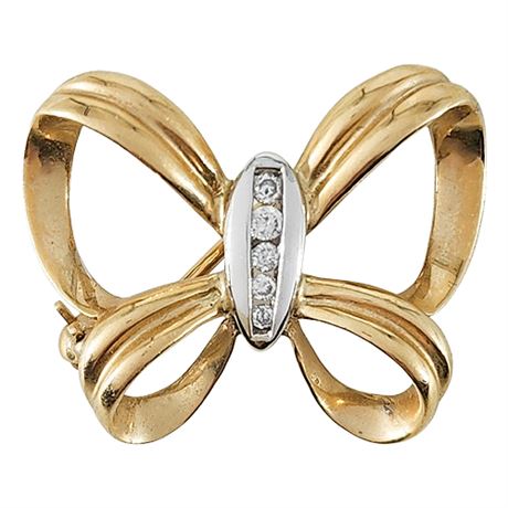 Vintage Signed Legend Jewelry 14K Gold & Diamond Butterfly Brooch
