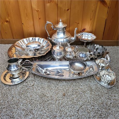 Large Silver Plate Dishware Lot