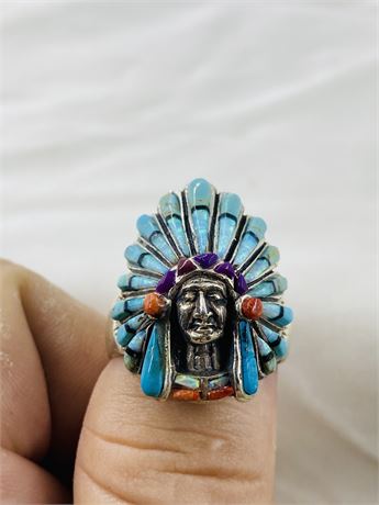 Incredible 11.5g Navajo Chief Head Opal Sterling Ring Size 11.5