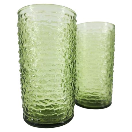 Pair Vintage Anchor Hocking "Soreno" Green Glass Flat Tumblers