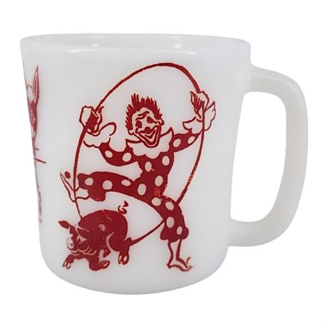 Vintage Milk Glass Circus Clowns Mug