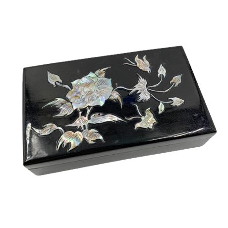 Inlaid Mother of Pearl and Lacquer Vintage Jewelry Box