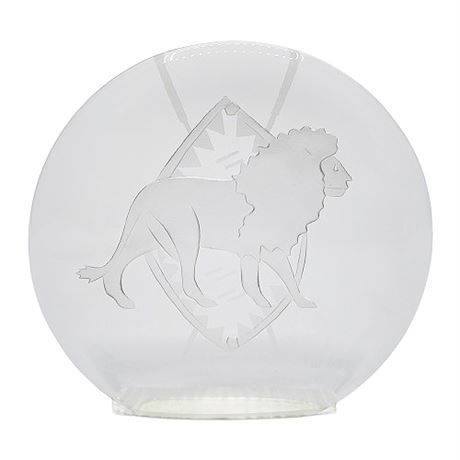 Reverse Etched African Lion Glass Paperweight