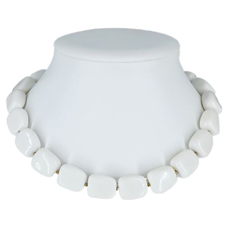 Signed Vintage CROWN TRIFARI Chunky White Lucite Bead Necklace