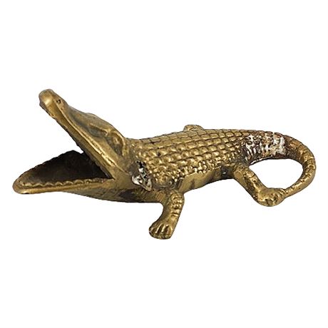 Vintage Brass Crocodile Figurine Ashtray