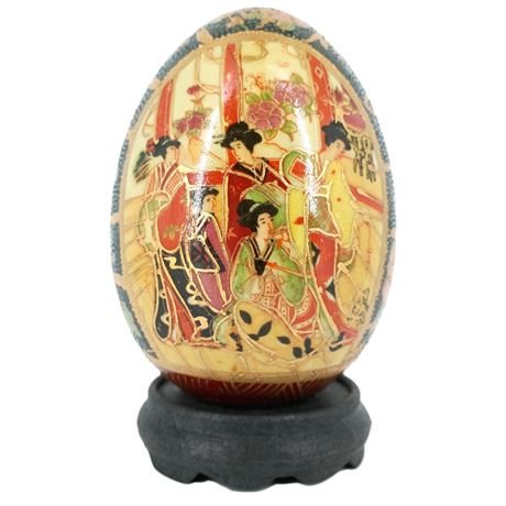 Vintage Asian Satsuma Style Egg, Geisha Scene, Decorative Egg