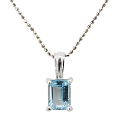 Signed OW Sterling Silver Blue Topaz Pendant Necklace