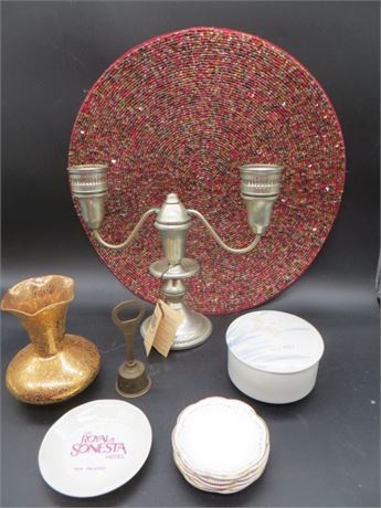 Sparkling Mat, Shrewsbury Double Candlesticks, Vase & Tea Dishes