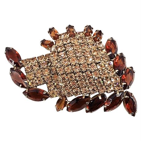 Vintage Large Prong Set Open Back Topaz Rhinestone Navette Brooch
