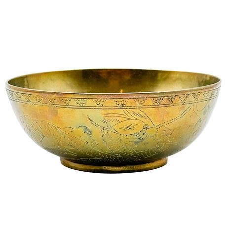 Vintage Chinese Engraved Brass Bowl