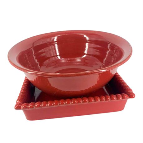 Mamma Ro Italy Red Ceramic Baking Pan and Mixing Bowl Set