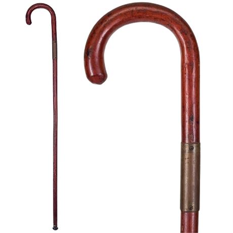 Vintage Wooden 36" Cane with Brass Collar
