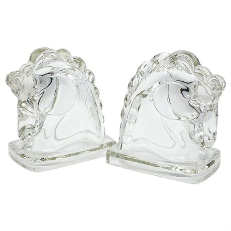 Vintage Federal Glass Horse Head Bookends