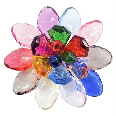 Vtg Colorful Plastic Gems Flower Brooch