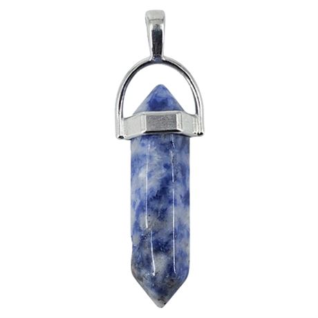 Vintage Silver Tone Sodalite Crystal Point Pendant