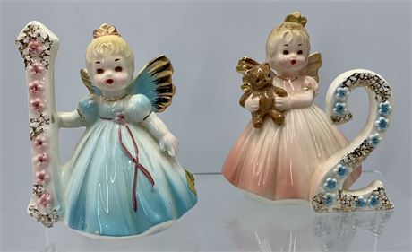 2 Japan Josef Originals Little Girl 1st & 2nd Porcelain Birthday Cake Toppers