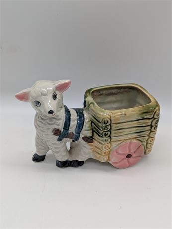 Vintage Sheep Carrying Wagon Ceramic Planter