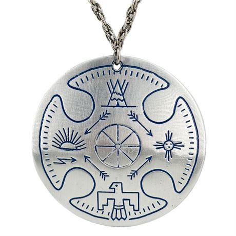 Vtg Native American Symbols Pendant Necklace