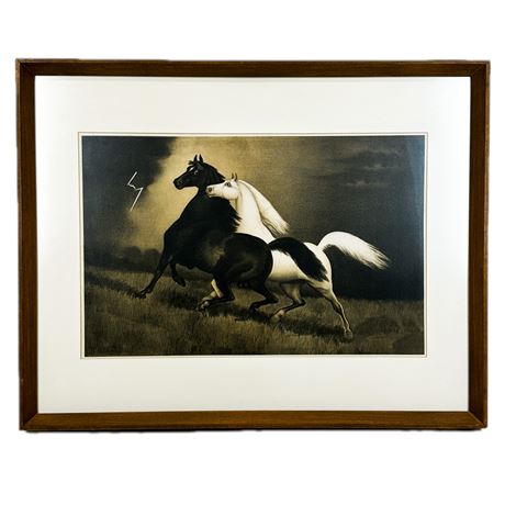 Vintage Henri Leroy "Spirited Horses" Lithograph Print