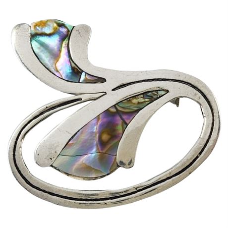 Signed Vintage Sterling Silver Abalone Brooch