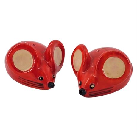 Vintage Inarco Japan Red Ceramic Mice Salt & Pepper Shakers, Flawed