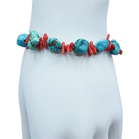 Artisan Made Turquoise & Coral Beaded Bracelet
