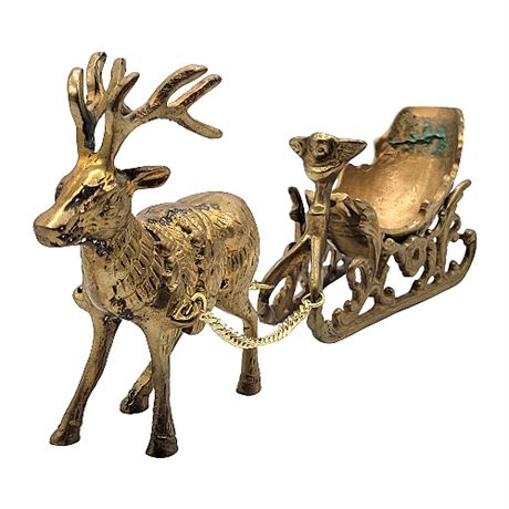 Vintage Brass Sleigh w/ Reindeer