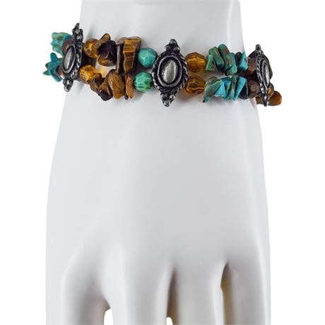 Tiger's Eye & Turquoise Chip Bead Stretch Bracelet
