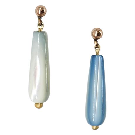 Vintage Blue Mother of Pearl Drop Earrings w/ 14K Gold Backs