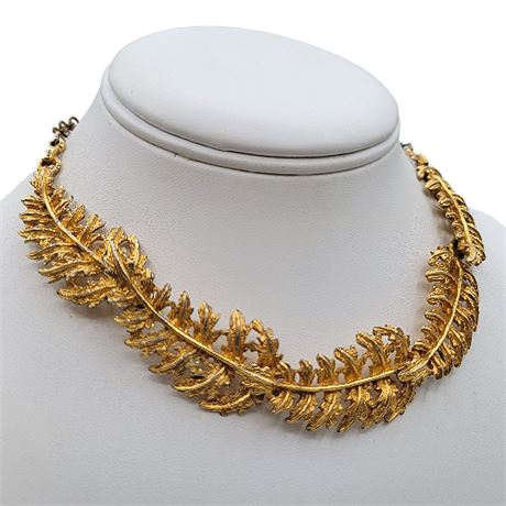 Vintage Gold Tone Articulated Leaves Choker Necklace