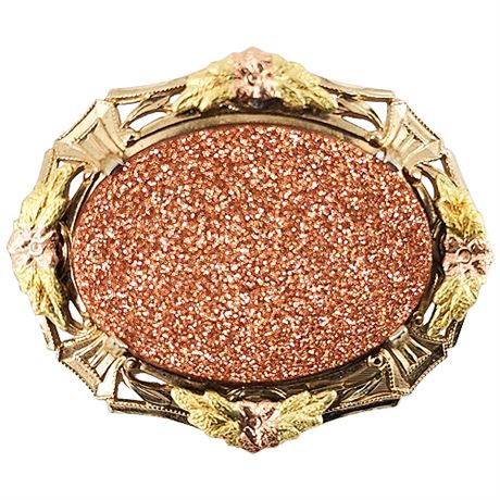 Vintage Oval Goldstone Gemstone Brooch