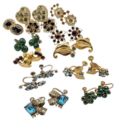 Lot of 12 Rhinestone Screw Back Earrings