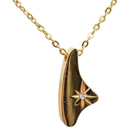 Vintage Gold Tone Amoeba Rhinestone Pendant Necklace