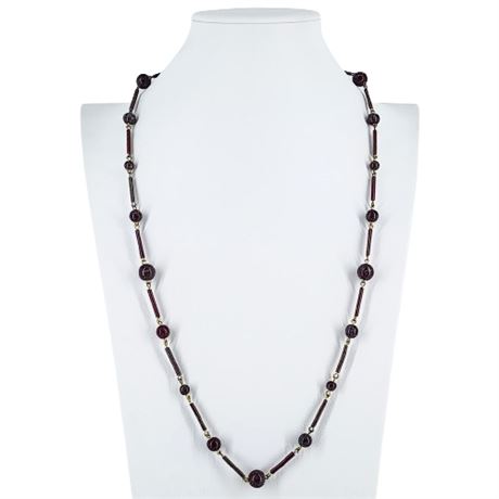 Vintage Speckled Maroon Art Glass Bead Necklace