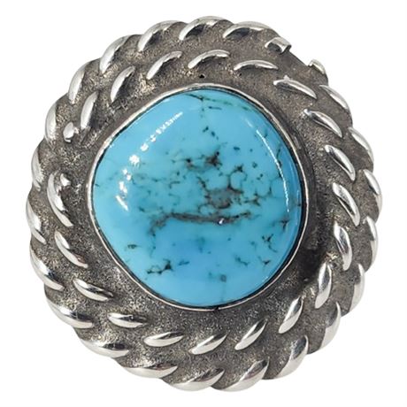 Vintage Native American Sterling Silver & Turquoise Ring, Sz 5.75