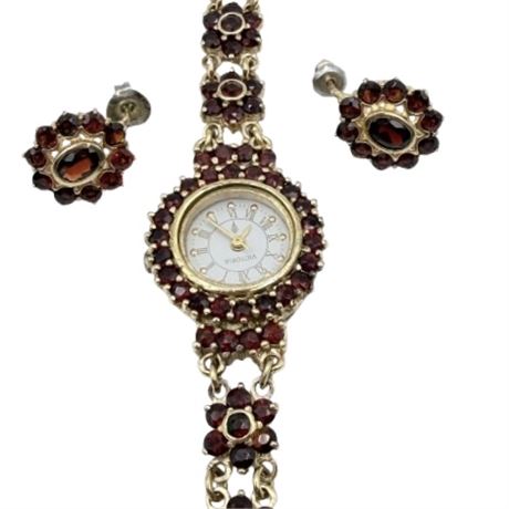 Gold Tone Watch & Earrings