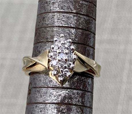 10k Yellow Gold Diamond Cluster Raised Shoulder Pinky Ring