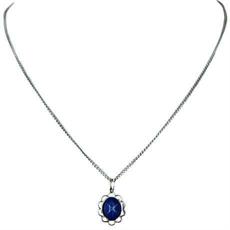 Vintage Faux Star Sapphire Pendant Necklace