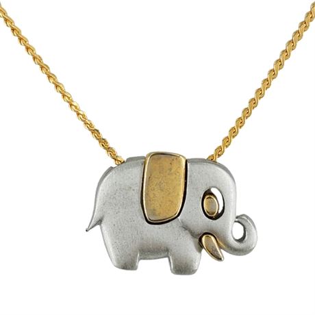 Vintage Two Tone Elephant Pendant Necklace