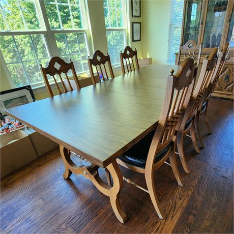 Vintage Holman Spanish Oak Dining Table + 7 Chairs