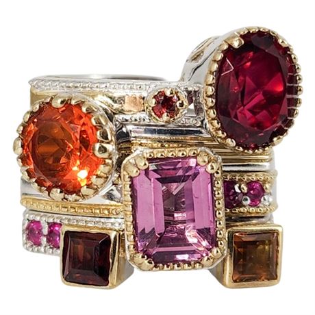 Signed MICHAEL VALITUTTI Sterling Silver Multi-Gemstone Stacker Rings, Sz 8
