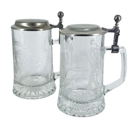 AWLE Etched Glass Beer Steins