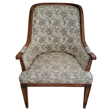 Vintage White & Green Floral Upholstered Armchair