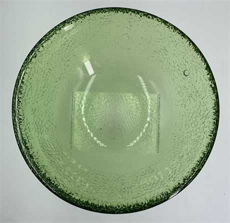 Mid Century Pebbled Pea Green Glass 10 3/4” Art Glass Bowl