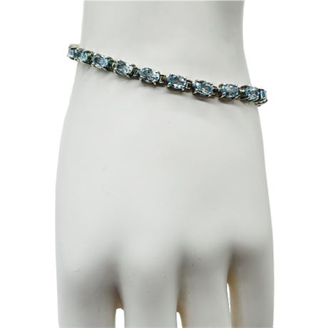 Signed ROSS-SIMONS Sterling Silver Blue Topaz Tennis Bracelet, New in Box