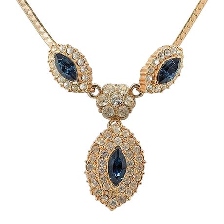 Vintage Gold Tone Rhinestone Centerpiece Necklace