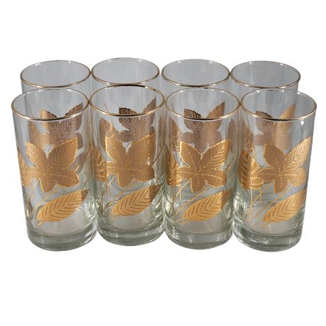 Libbey Gold Foliage 6" Tall Drinking Glasses - Set of 8