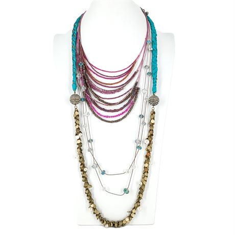 Jewel Tone & Metallic Necklaces, Lot of 3